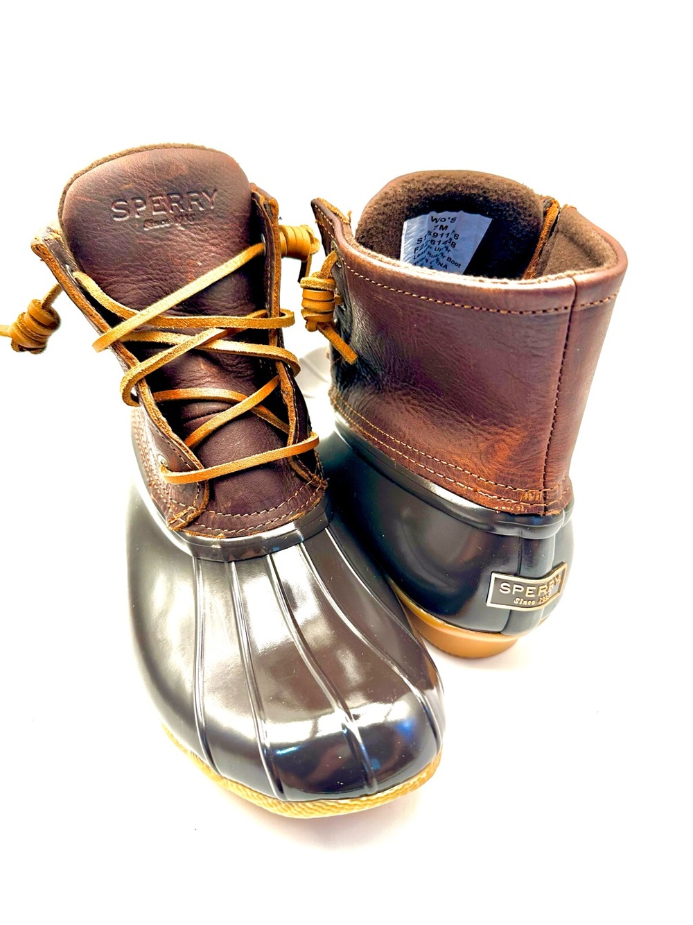 NEW Sperry Brown Leather Waterproof Rain Boots Women’s 7M